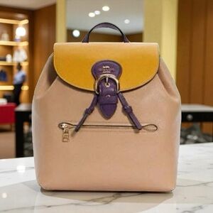 New Coach KLEO Beige, Yellow Backpack with Purple Accents
